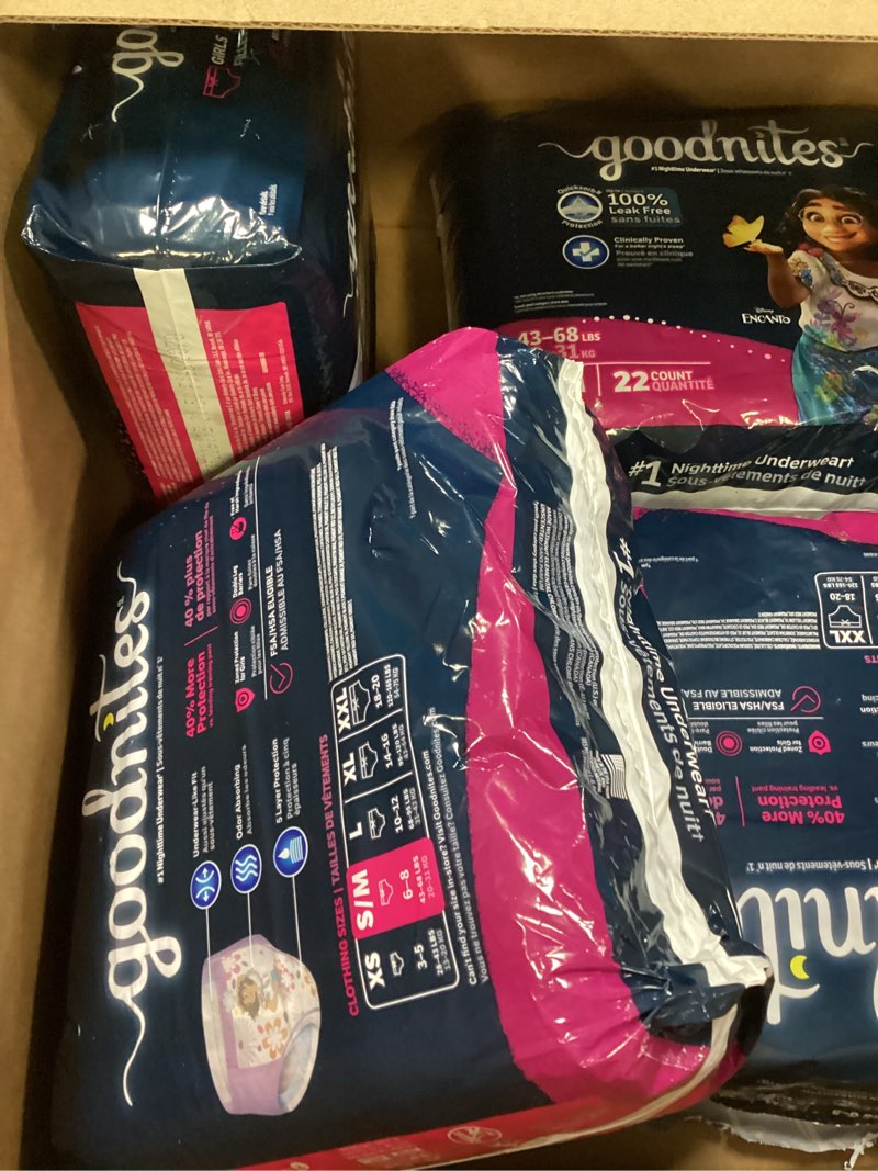 Condition photo showing New/Like New for Goodnites Girls' Nighttime Bedwetting Underwear, Size S/M (43-68 lbs), 22 Ct, Packaging May Vary Small/Medium  pack 88