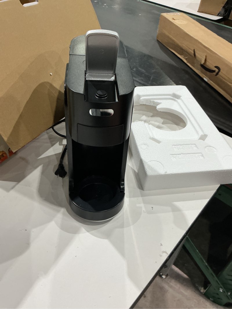 Condition photo showing As Is for single serve coffee maker for k capsule, 3 seconds instant hot with adjustable temperature control, dual brew modes, transparent water tank & removable stand, fast brewing coffee machine, black