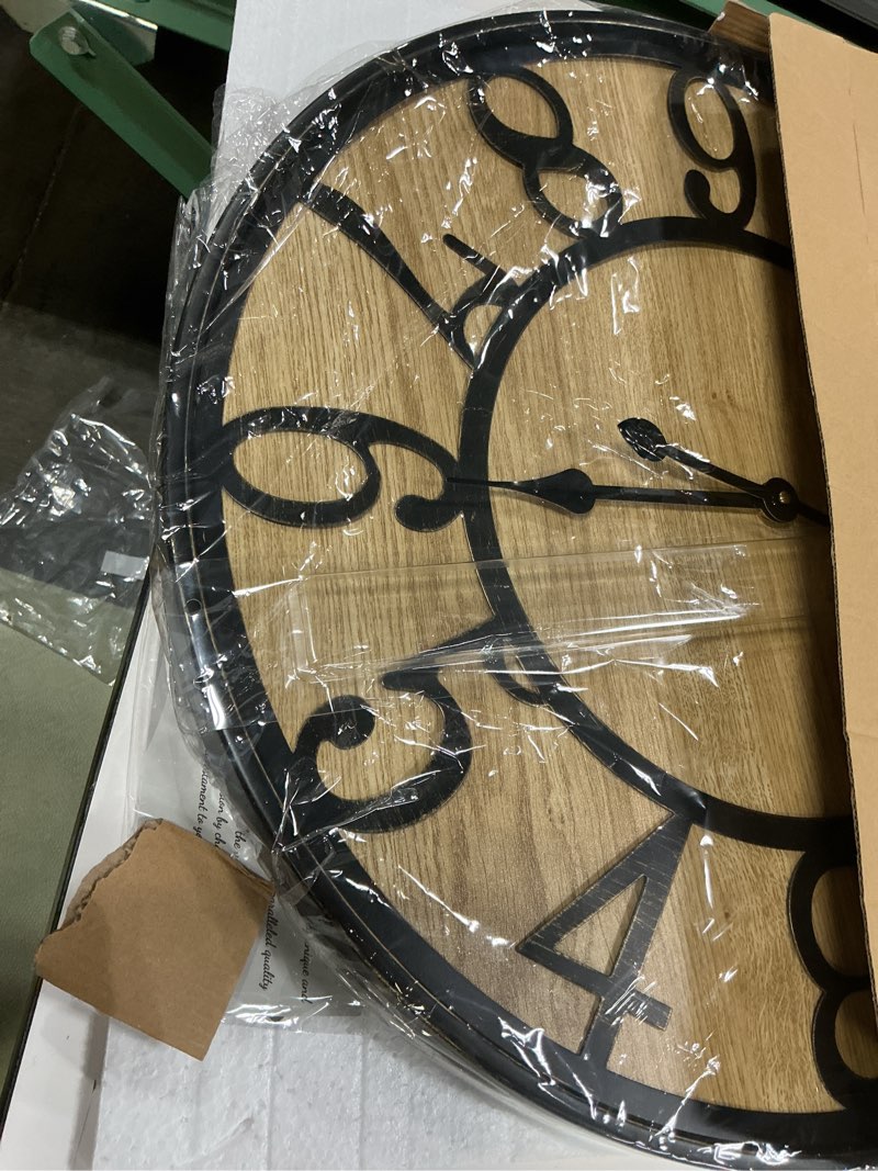 Condition photo showing Good Condition for Maxstar Large Wall Clock Silent Bronze Rustic Farmhouse Metal & Wood with Arabic Numeral, Battery Operated Wall Clocks Decorative for Living Room Bedroom Office Home Decor 24inch Bronze 24 Inch