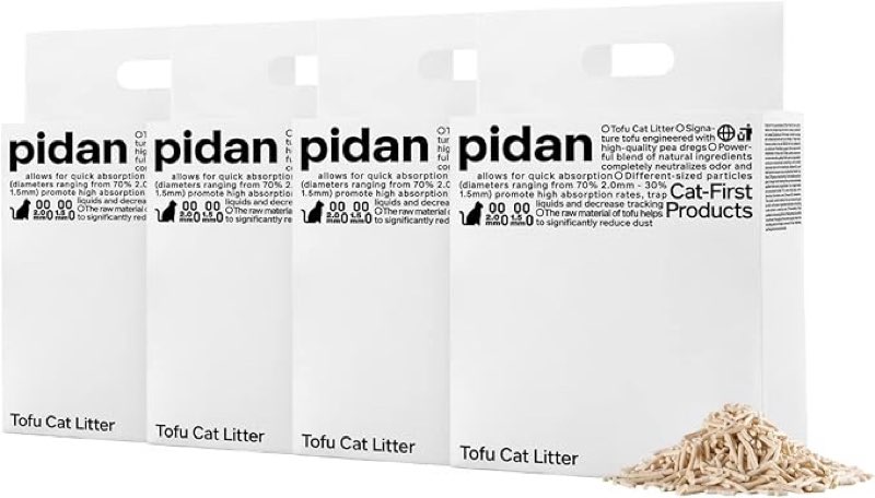 pidan tofu cat litter clumping,flushable,ultra absorbent and fast drying, 100% natural ingredients litter,solubility in water,really dust-free,less scattering (5.9lb×4bags) (2.4kg)