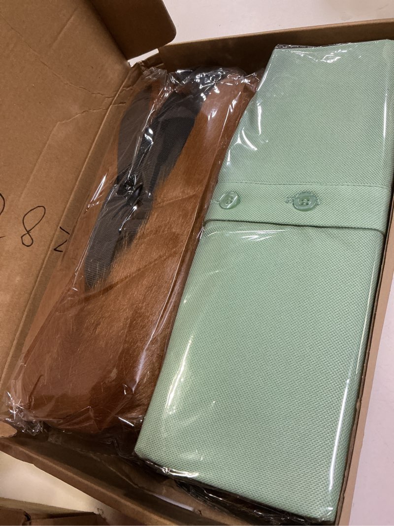 Condition photo showing Good Condition for 3 Pcs Men's Fox Cosplay Costume Set Includes Green Shirt Fur Fox Tail and Ears Headband for Summer Halloween Outfit Small