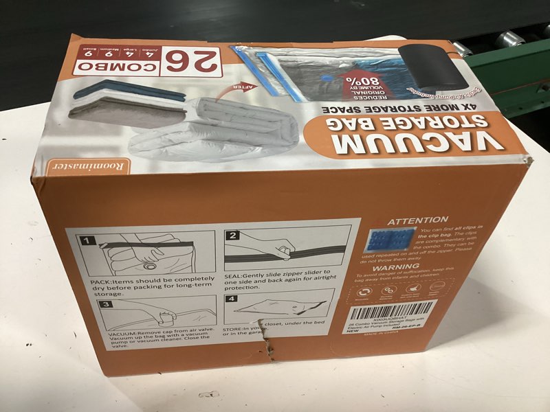 Condition photo showing New/Like New for Vacuum Storage Bags with Electric Pump, 10 Large Space Saver Vacuum Seal Bags with Pump, Vacuum Sealer Compression for Clothes, Comforters, Blankets, Bedding 10 Large With Blue Electric Pump