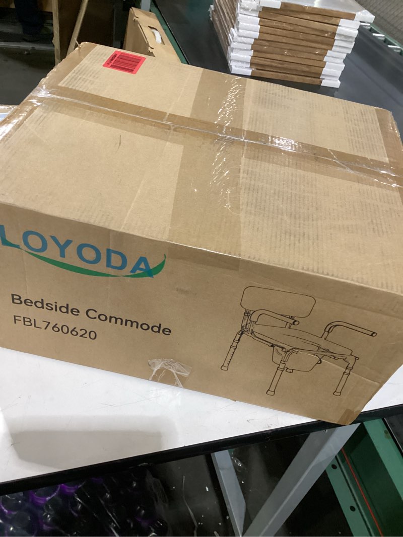 Condition photo showing New/Like New for Drop Arm Bedside Commode, Commode with Padded Seat and Backrest, 500lbs Capacity, 5.81QT Removable Bucket, Adjustable Height Portable Toilet for Adults, Gray