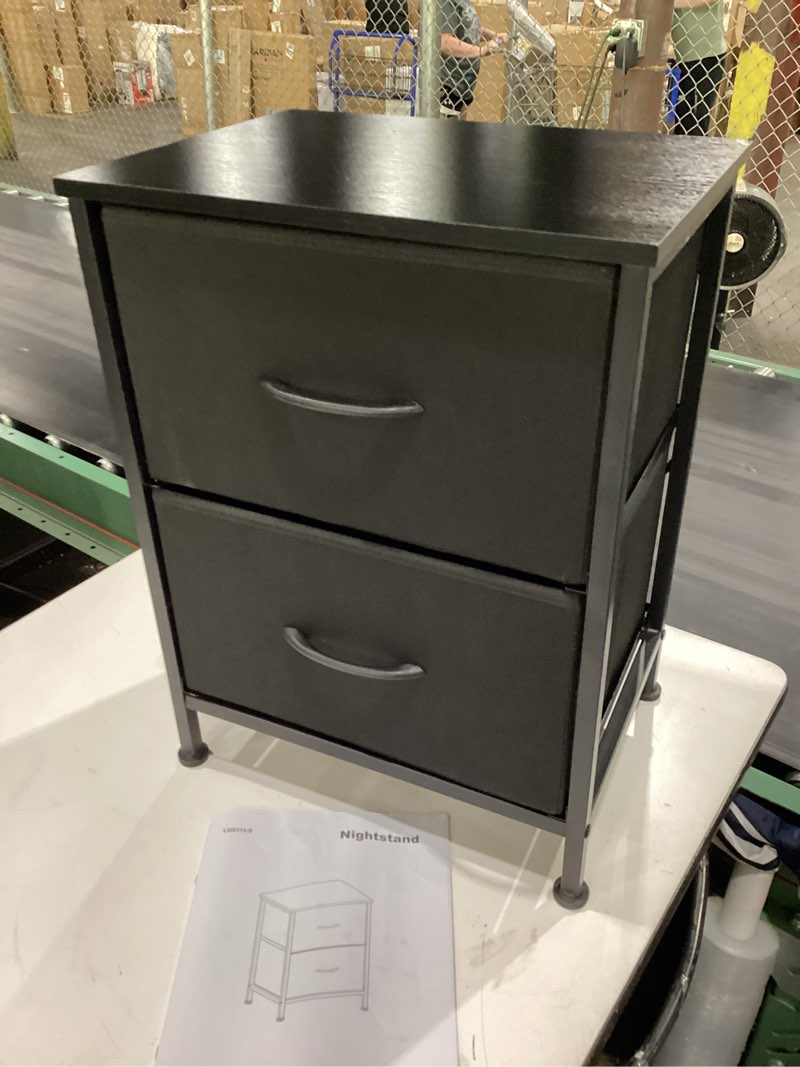 Condition photo showing Good Condition for songmics dresser for bedroom, chest of drawers, nightstand, steel, mdf, 2 non-woven fabric drawers, storage organizer unit, closet, entryway, ink black and ebony black ulgs312b01s ink black + ebony black 1 pack 2 drawers