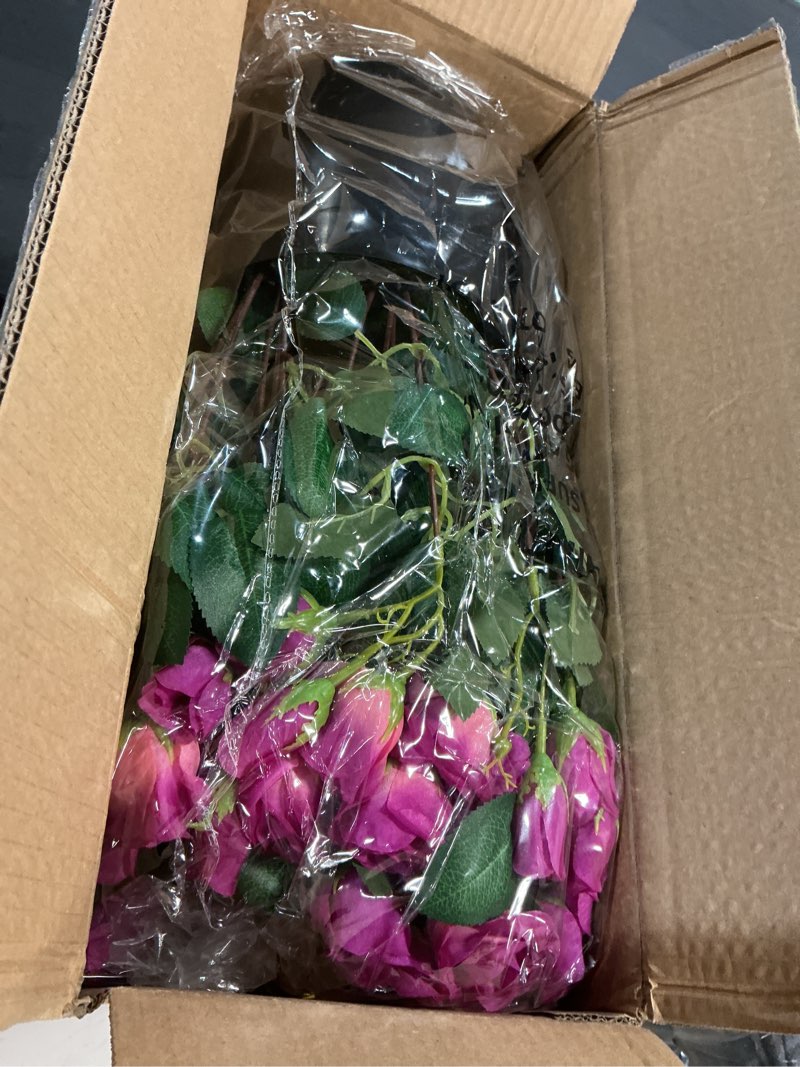 Condition photo showing Good Condition for 2 set of artificial rose topiary trees - faux silk flower potted plant, uv resistant fake outdoor rose bush for front door, farmhouse, porch, garden decor (rose red)