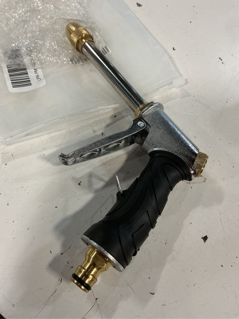 Condition photo showing Good Condition for upgrade water hose nozzle long rod garden hose nozzle heavy duty metal brass sprayer 360° rotaing spray gun for car wash, plants and lawn,patio gardening, pets shower hose nozzle + quick connector
