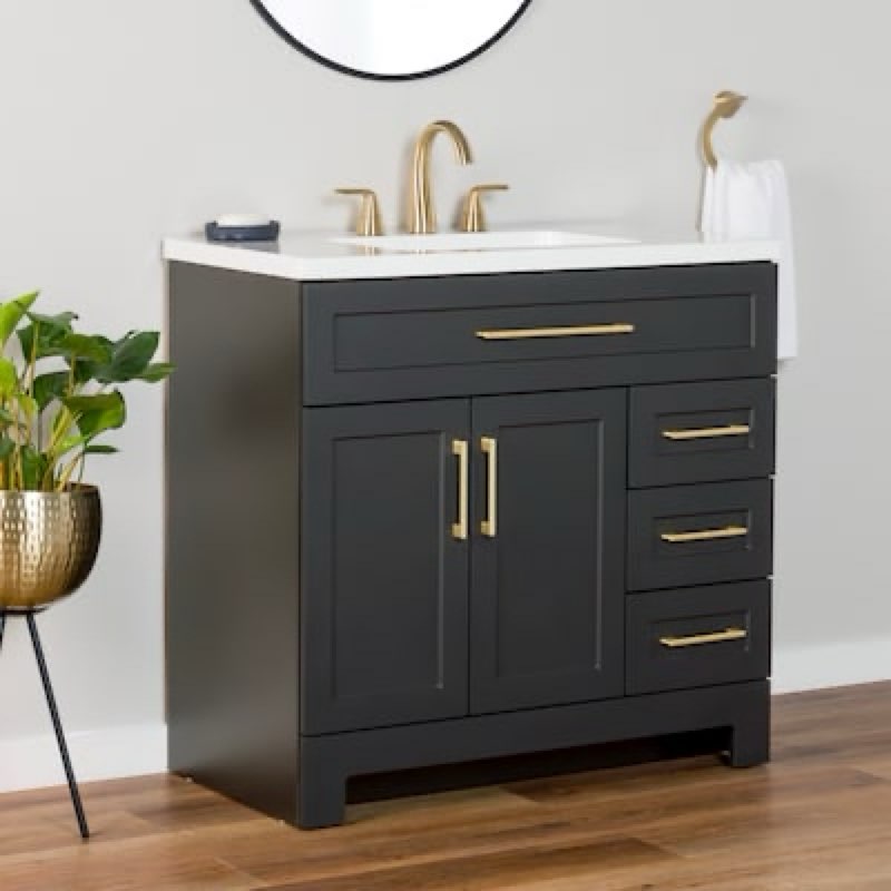 100+ bought last week style selections cauley 36-in black single sink bathroom vanity with white cultured marble top