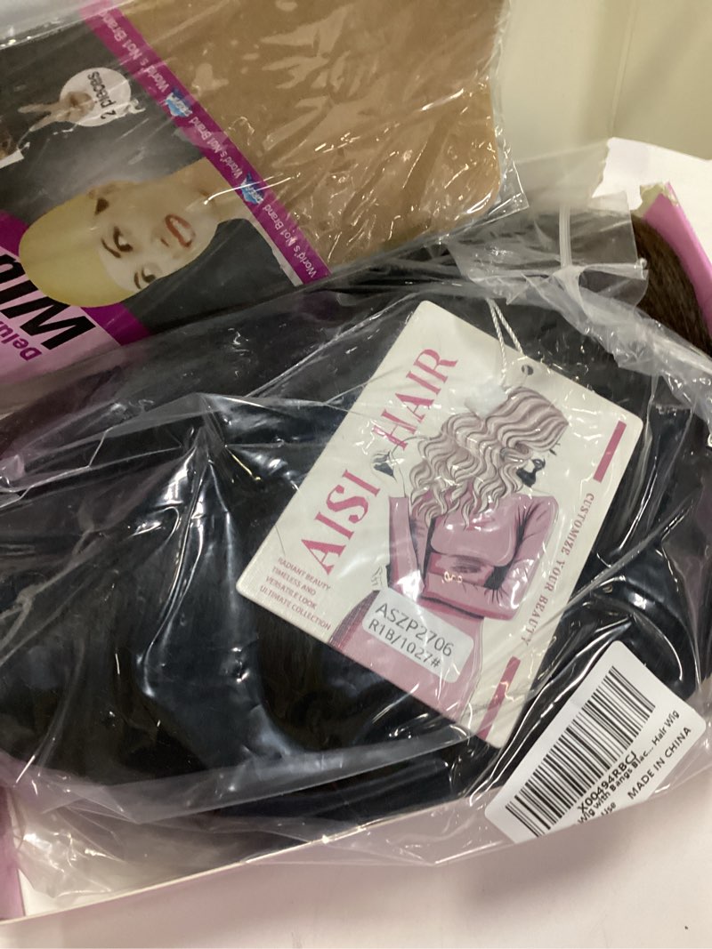 Condition photo showing Good Condition for aisi hair ?beginner friendly wigs black to brown wig with bangs long wavy synthetic wig for women with daily party use