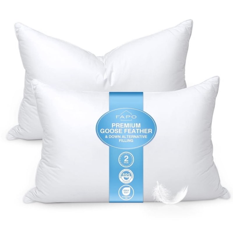 fapo goose feather and down pillows queen size set of 2 luxury hotel bed pillows with cotton cover
