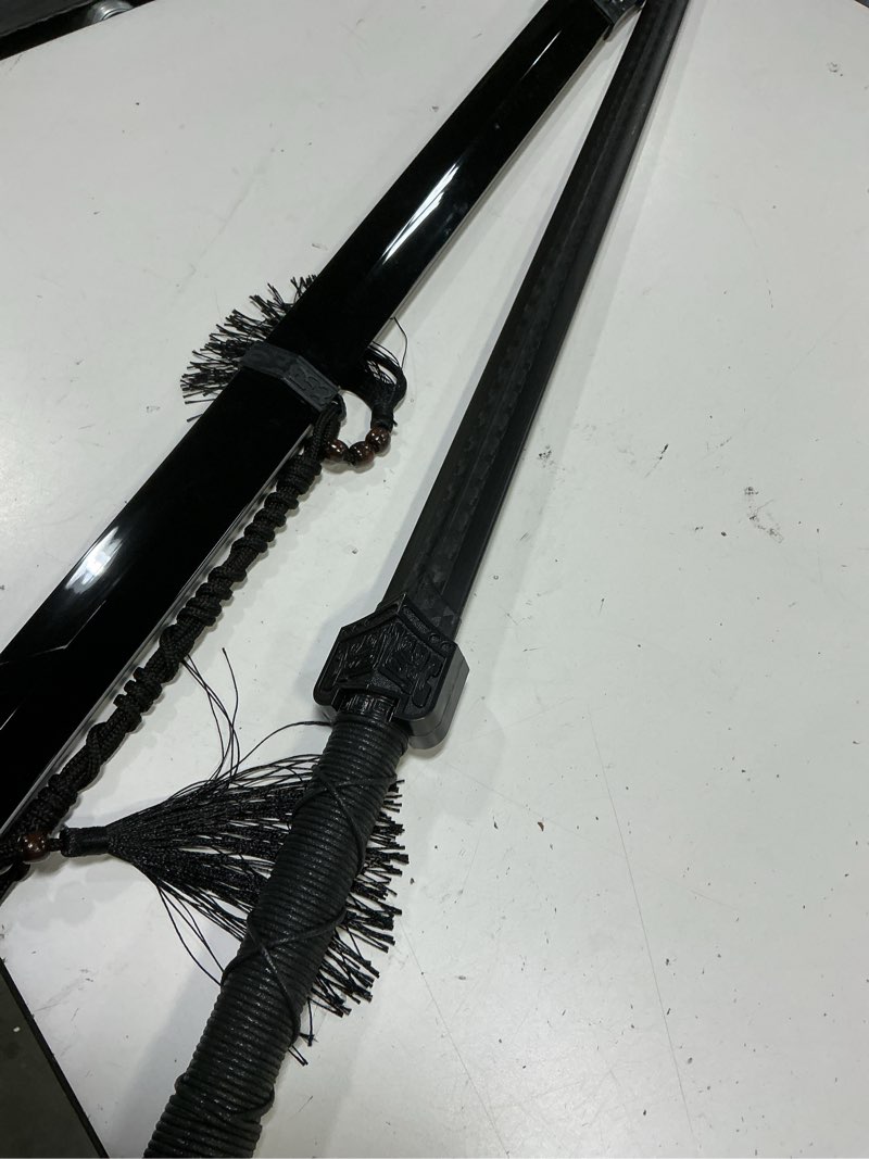 Condition photo showing Good Condition for 39" plastic martial arts polypropylene training katana practice sword, black chinese tang dynasty style dragon pattern decorated sword with scabbard and tassel a-han sword