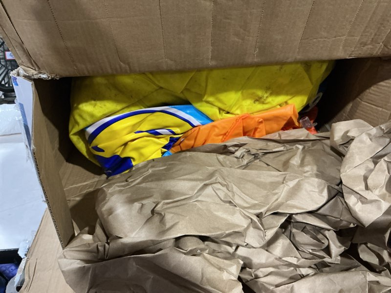 Condition photo showing As Is for wow sports giant inflatable floating water slide - 2 lanes - 9 ft - hi-vis graphics - kids & adults | floats in the pool and locks to the wall. hi-vis graphics; for kids and adults.