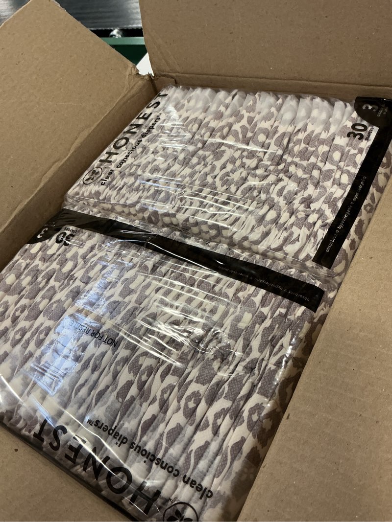 Condition photo showing New/Like New for The Honest Company Comfort Dry Disposable Diapers for Sensitive Skin, Hypoallergenic, Just Peachy + Flower Power, Super Club Box Size 3 (16–28 lbs) 120 Count