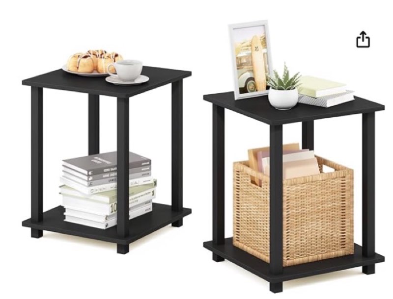 furinno simplistic side table set of 2, 2-tier square modern end table, nightstand, night stand, bed