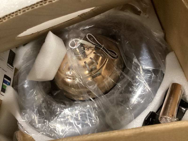 Condition photo showing New/Like New for Retractable Crystal Ceiling Fan with Lights and Remote/APP Control, Bluetooth Ceiling Fan with Speaker, 6-Speed Reversible Blades, RGB Light, Invisible Fandelier for Bedroom Dinning Room 42" Rose Gold