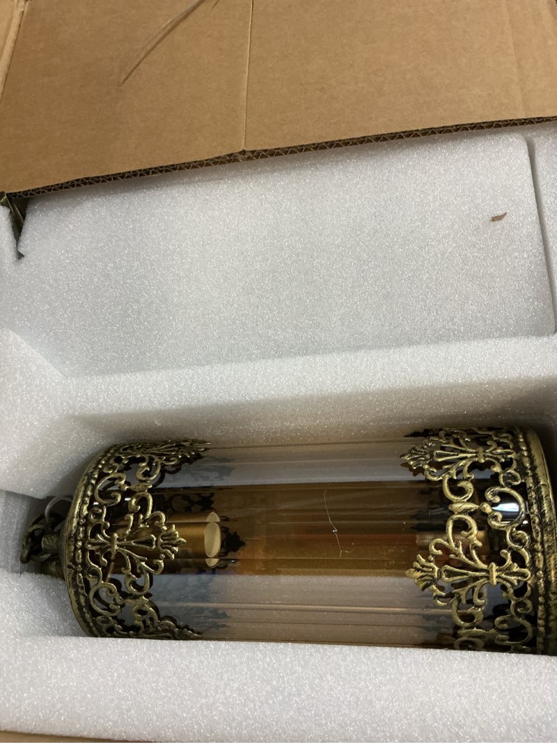 Condition photo showing New/Like New for vitalink gothic wall sconce 2 pack, amber glass rustic gold wall lamp lantern retro wall mount lighting with amber glass, hardwired vintage sconces for living room bedroom bathroom amber glass-1 light-2 pack