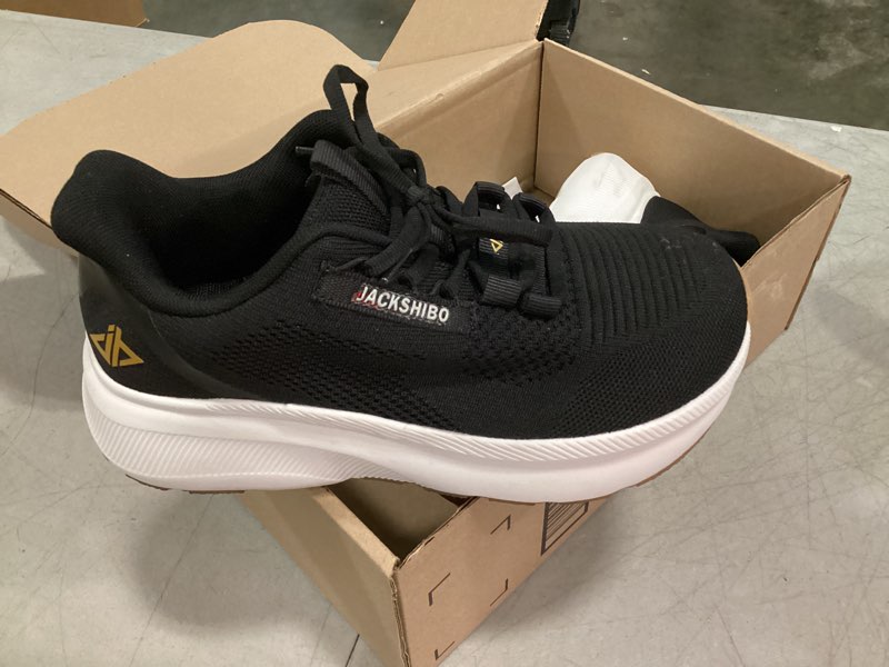 Condition photo showing New/Like New for jackshibo women's wide toe box running shoes slip in free up hands walking shoes arch support orthopedic tennis workout gym athletic fashion sneakers 8 wide black/white