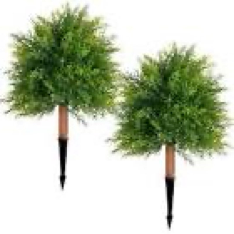 artificial cedar topiary ball trees, set of 2 28" uv resistant fake plants with realistic evergreen 