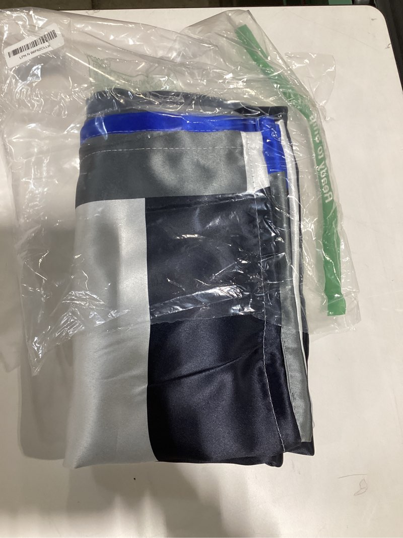 Condition photo showing Good Condition for royal blue 100% blackout curtains for bedroom 63 inch long 2 panels set navy blue modern abstract black out curtains black grey insulated room darkening window drapes for living room, 52wx63l blue 52"w x 63"l (pack of 2)