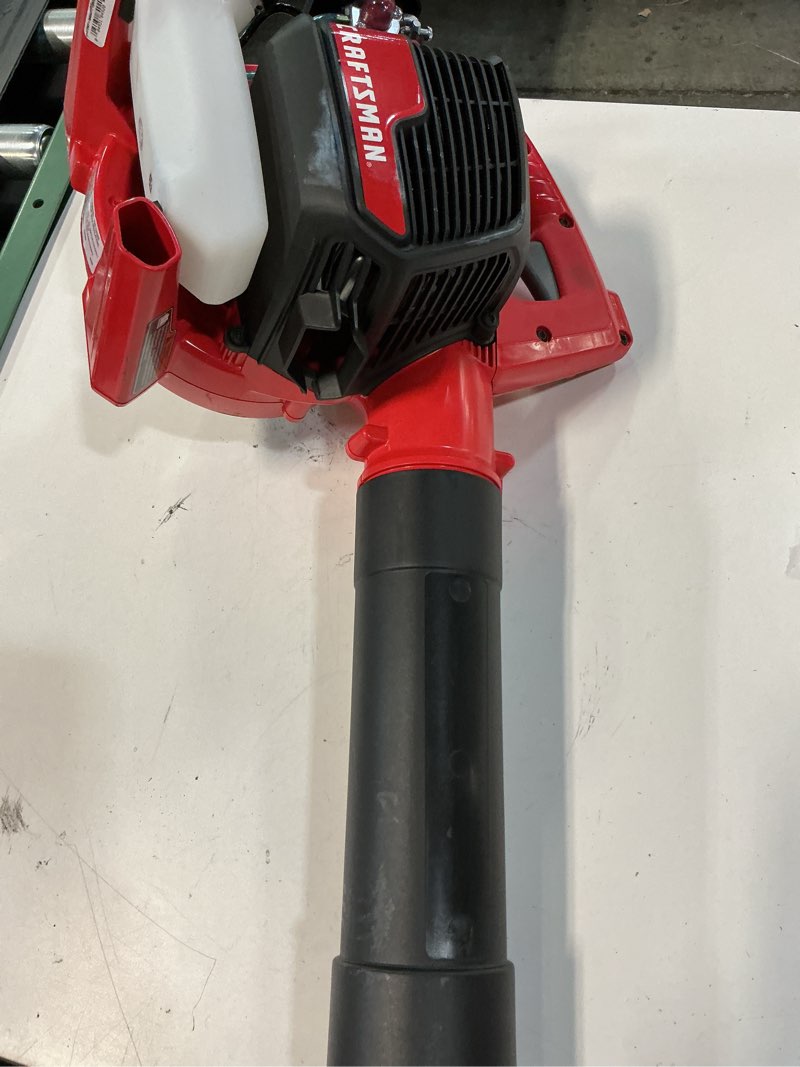 Condition photo showing As Is for craftsman gas powered leaf blower, handheld gas blower, 200mph, 25cc, 2-cycle (b210)