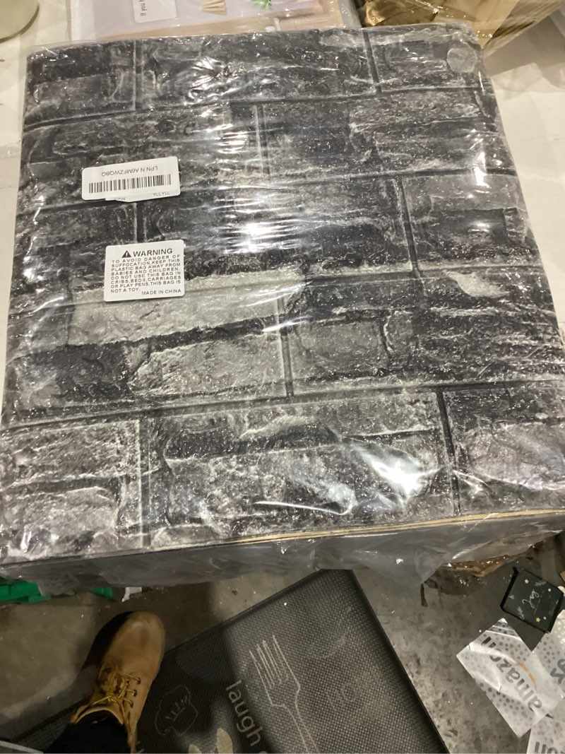 Condition photo showing As Is for 20PCS 3D Wall Panels Peel and Stick 3D Brick Wallpaper Peel and Stick Faux Stone Wall Panel Foam Brick Self-Adhesive Wallpaper (Black 20pcs) 20PCS Black