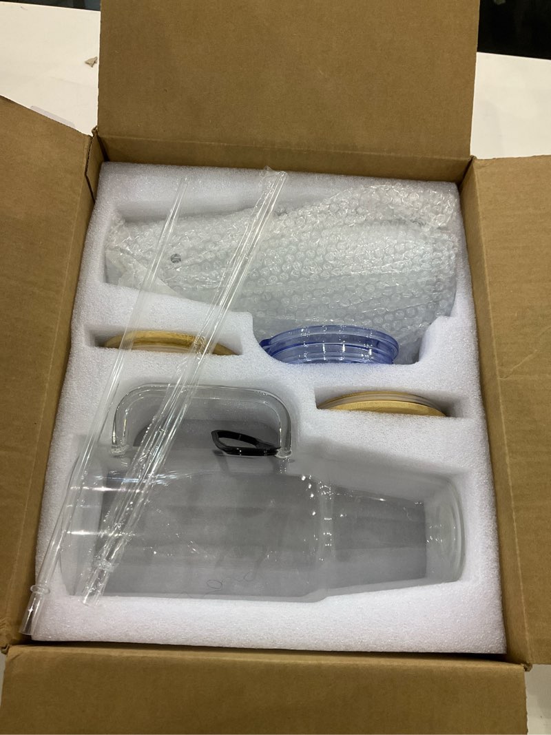 Condition photo showing New/Like New for 2 Pack Glass Cups with Lids and Straws Large 40 oz Glass Tumbler with Handle Clear Reusable Iced Coffee Cups, with Bamboo Lid & Plastic Lid, BPA Free, Wide Mouth for Hot/Cold Drinks