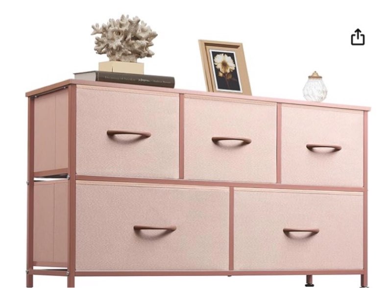 wlive dresser for bedroom with 5 drawers, wide chest of drawers, fabric dresser, storage organization unit with fabric bins for closet, living room, hallway, pink and rose gold ( similar