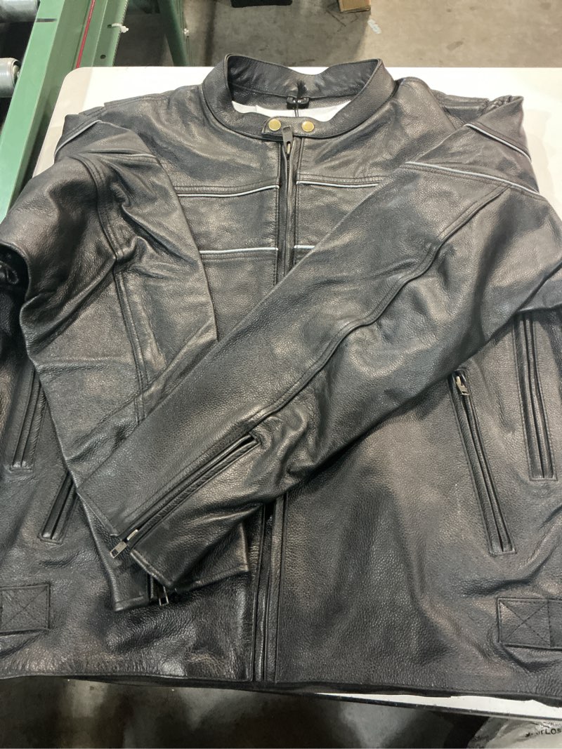 Condition photo showing Good Condition for milwaukee leather sh1785 men's black leather scooter style motorcycle jacket w/side stretch and reflective piping small