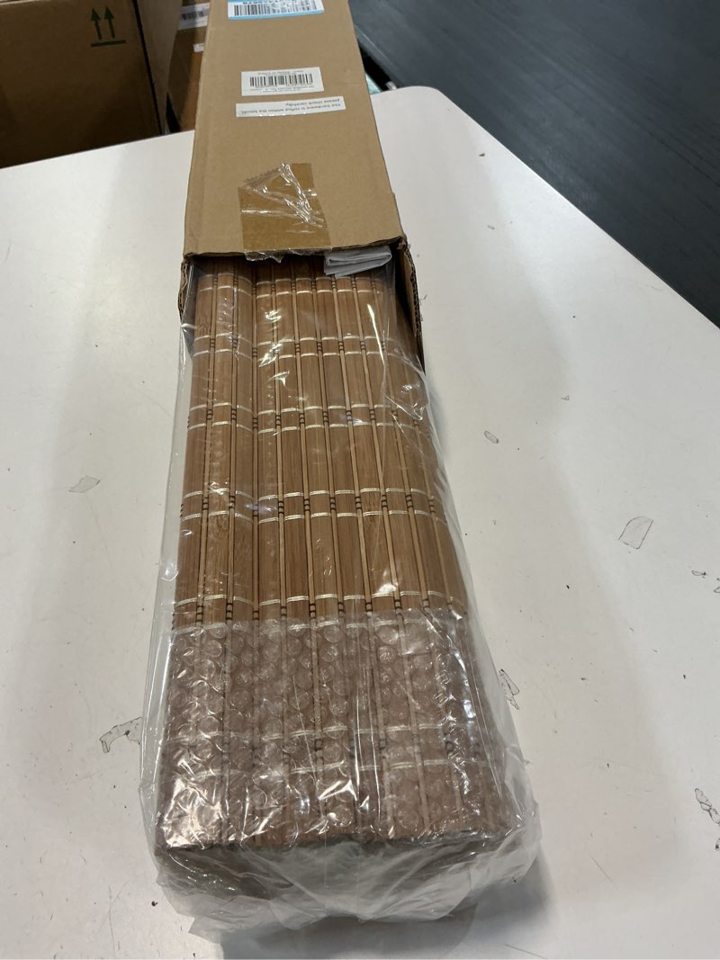 Condition photo showing New/Like New for LazBlinds No Tools No Drill Cordless Bamboo Roman Shades, Light Filtering Window Treatment, Roll Up Bamboo Blinds for Windows 20'' W x 64'' H, Brown