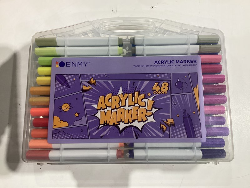 Condition photo showing New/Like New for 48 Acrylic Paint Pens, Acrylic Paint Markers, Premium Paint Marker Set for Paper, Wood, Canvas, Stone, Rock Painting, Glass, Ceramic Surfaces, Fine Tip Permanent Paint Markers for Kids and Adults 48 Colors Paint Markers