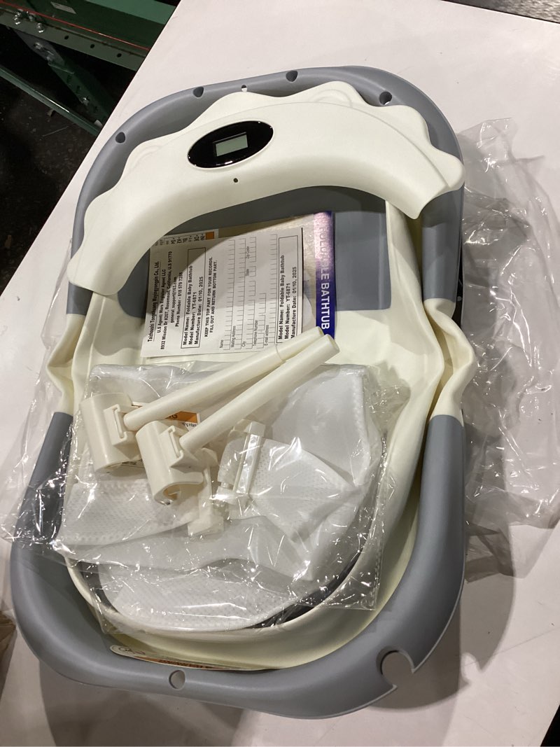 Condition photo showing New/Like New for tpn 4-in-1 grow-with-me collapsible baby bathtub, baby tub for newborns to toddler with soft floating cushion & thermometer, portable baby bath tub, infant bathtub for bath support in tub,grey little lion grey