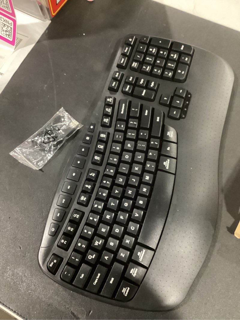 Condition photo showing As Is for MEETION Ergonomic Keyboard and Mouse Wireless Combo, Wave Keys Natural Typing, 2.4G USB Receiver Wireless Keyboard with Wrist Rest, 4 Adjustable DPI Optical Mouse, Computer/Laptop/Windows/Mac, Black