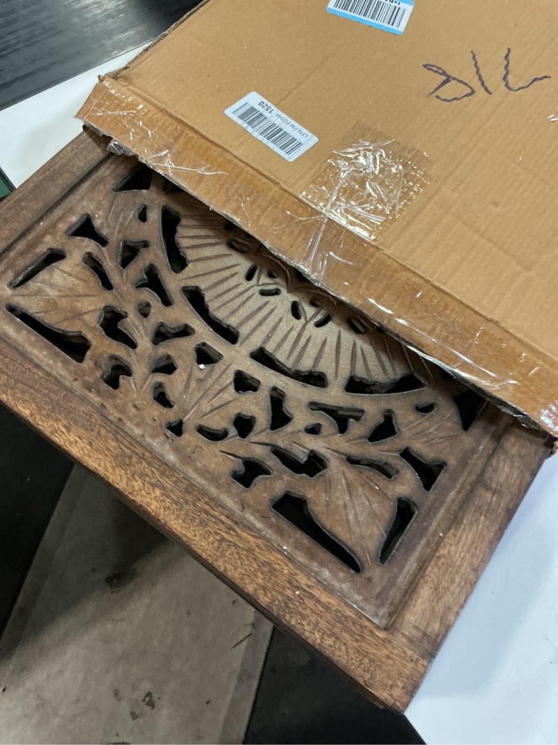 Condition photo showing As Is for Lightnpro Carved Wooden Dog Gate - Freestanding Foldable Indoor Pet Gate, Extra-Wide Safety Barrier for Dogs & Puppies, Ideal for Stairs, Doorways & Hallways - 24x54 Inch Natural Burnt