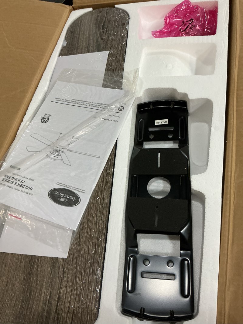 Condition photo showing Good Condition for harbor breeze armitage 52-in matte black with black/cocoa blades led indoor flush mount ceiling fan with light (5-blade)