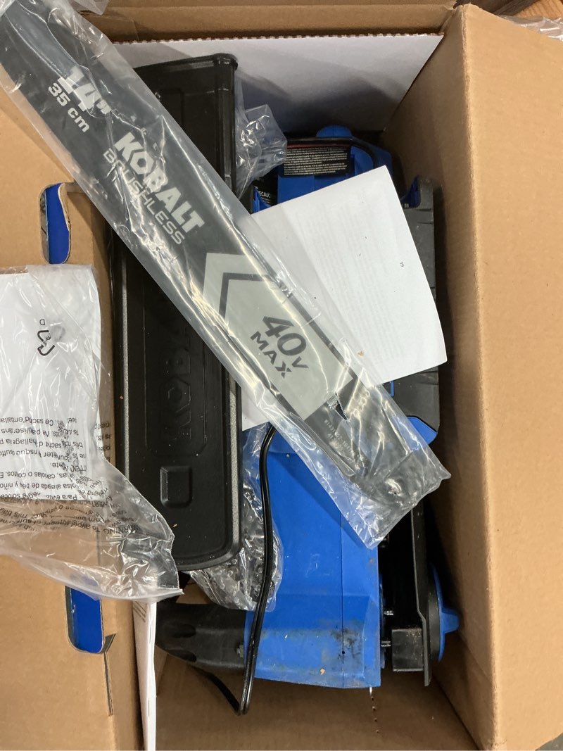 Condition photo showing As Is for kobalt gen4 40-volt 14-in battery 4 ah chainsaw (battery and charger included)