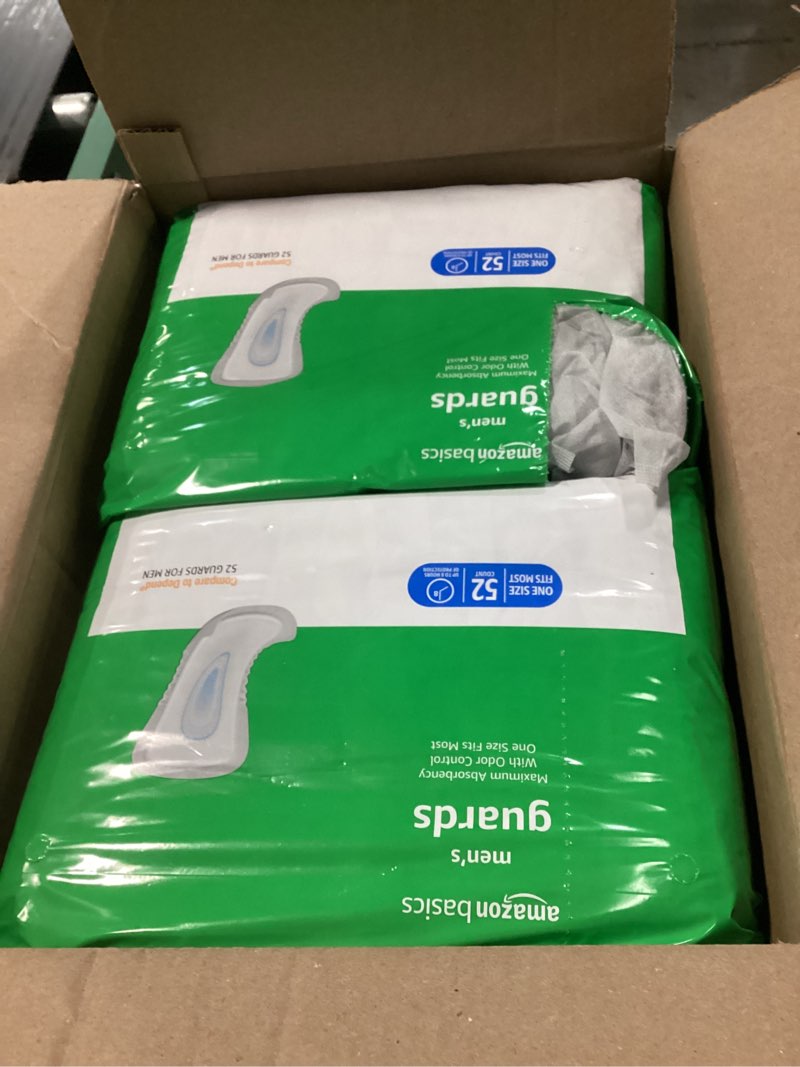 Condition photo showing Good Condition for Amazon Basics Men's Incontinence Guards, Maximum Absorbency, 104 Count, (2 Packs of 52)