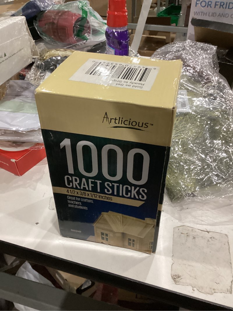 Condition photo showing New/Like New for Artlicious 200 Pcs Wooden Craft Sticks – Food-Grade Popsicle Sticks for Crafts & ice Cream Sticks – Wooden Sticks for Crafts, Wood Craft Sticks, Popsicle Sticks Bulk (Natural, 4" x 0.5" x 4.5") 200 Sticks