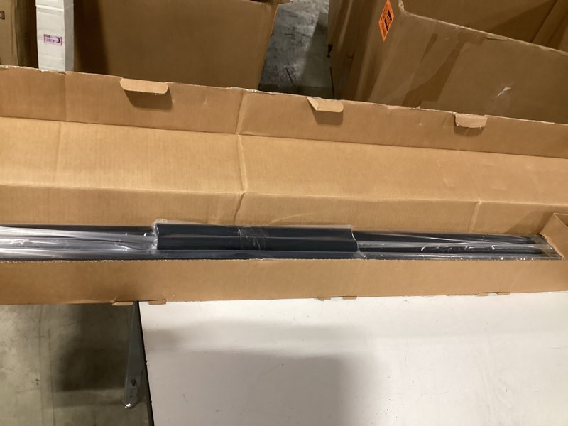 Condition photo showing As Is for ivilon curtain rod for windows 120 to 240 inch – 1 inch telescoping drapery rod, 5 long sections, end cap finials, black 120 to 240 in.