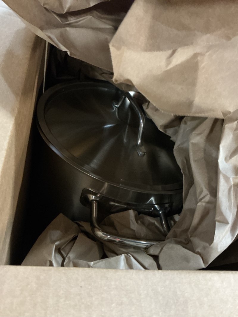 Condition photo showing Good Condition for Amazon Basics 12 Quarts Stainless Steel Aluminum-Clad Stock Pot with Cover, Induction Compatible, Dishwasher Safe, Oven Safe, Even Heating, Soup and Pasta Pot