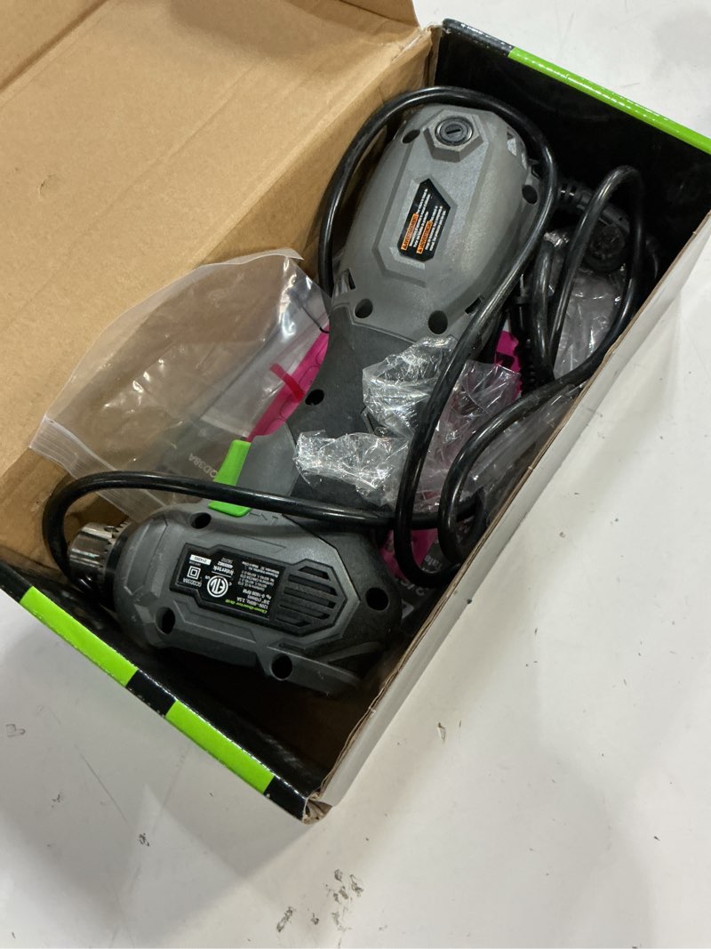 Condition photo showing As Is for genesis gcqd38a 3.5 amp 3/8" variable speed close-quarter drill with non-slip grip