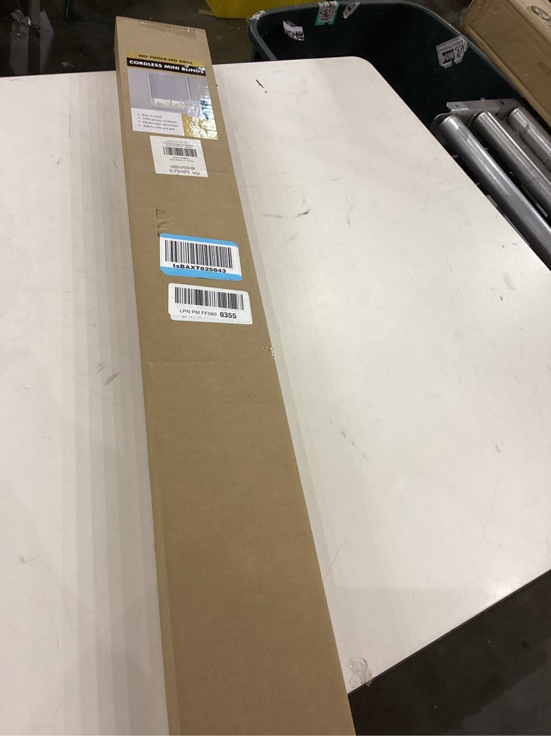 Condition photo showing Good Condition for No Drill Blinds for Windows 1" Vinyl L-Shaped Slats Cordless Mini Blinds for Home, for Window Size 35.5" W × 48" H Beige Beige 35.5" W × 48" H