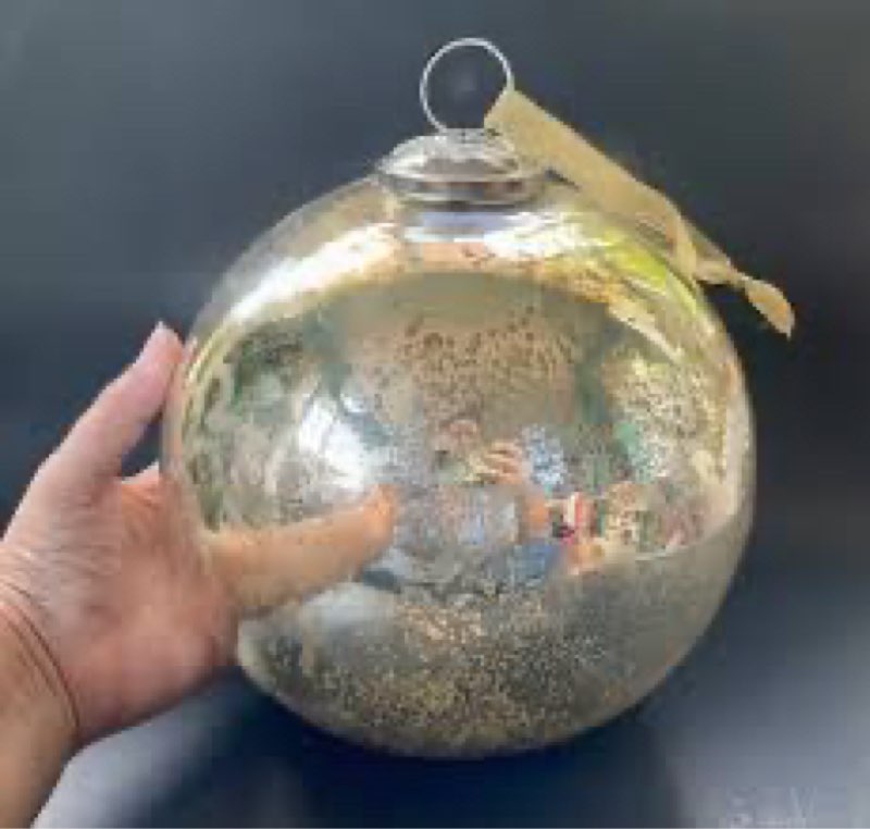 Vintage Giant Kugel Glass Silver Ornament Ball 8 inches, oversized large distressed silver glass of 4 
