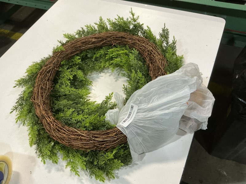 Condition photo showing As Is for dingion 26 inch real to touch cedar wreath lush artificial christmas wreaths for front door with velvet bow green rustic large winter faux cedar wreaths for windows indoor outdoor xmas holiday decor 26 inch bow brown