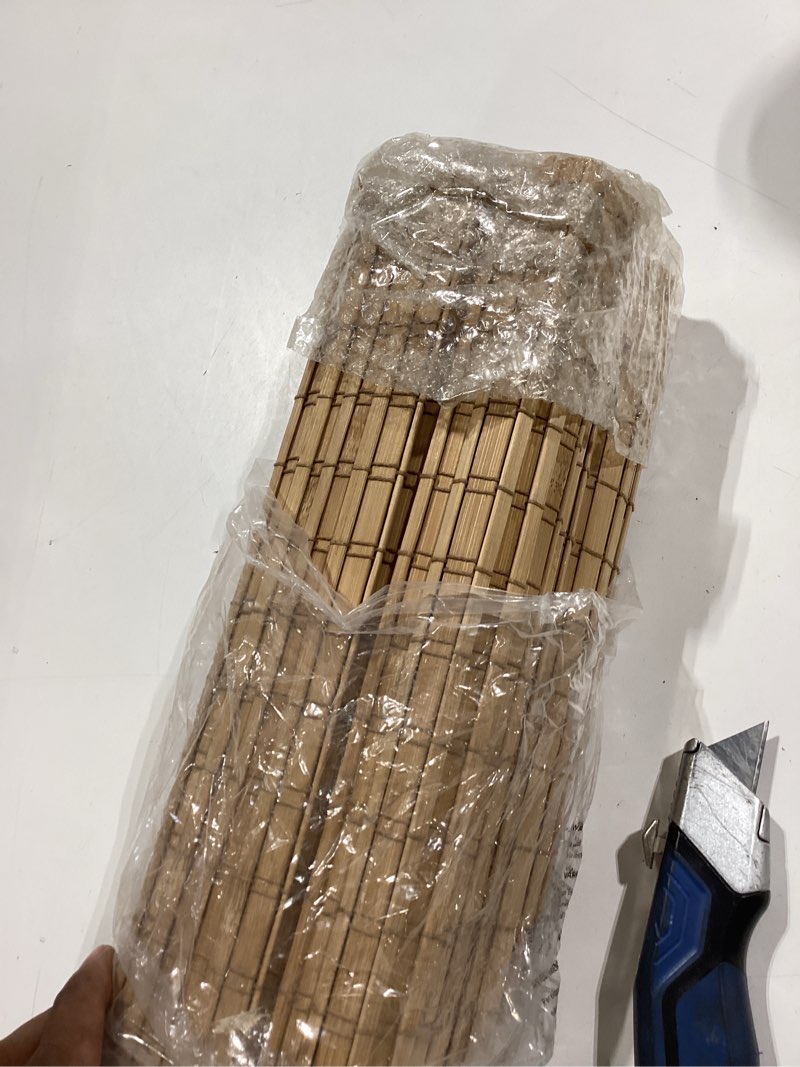 Condition photo showing Good Condition for luckup cordless bamboo roman blinds shades for indoor windows-blackout room darkening roman blinds with 6" valance cover enhanced privacy, 38" w x 64" h 38"w x 64"h privacy-carbonized color