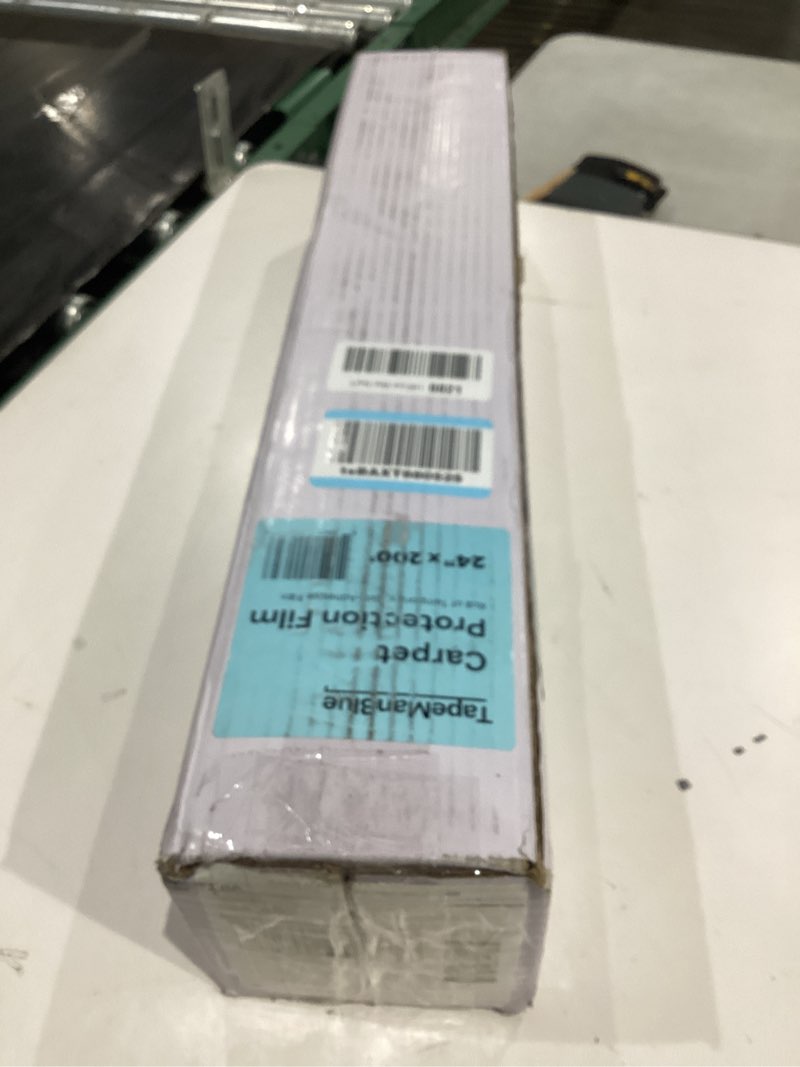 Condition photo showing As Is for tapemanblue carpet protection film 24" x 200' roll, self adhesive plastic carpet protector film with clean removal & easy unwind, durable protection tape to shield your surface from dirt and spills