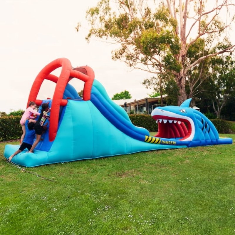 happy hop shark attack double slide inflatable water slide 30.2x5.9x9.2’