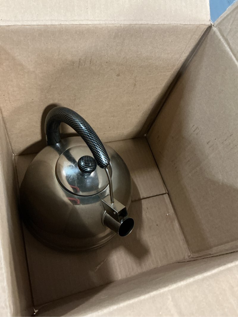 Condition photo showing As Is for Creative Home 2.7 Qt 304 Stainless Steel Whistling Tea Kettle ? Polished Dome-Style Water Boiler with Heat-Resistant Cobra Handle and Loud Steam Signal ? Stylish Stove-Top Accessory and Gift