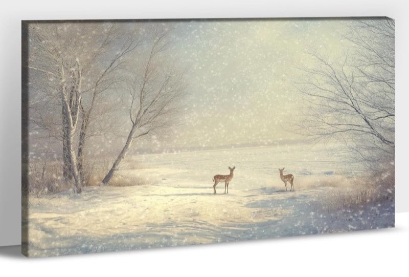 cxvu christmas wall art, winter wall decor for living room, framed deer pictures canvas art, ready t(28”x40”)