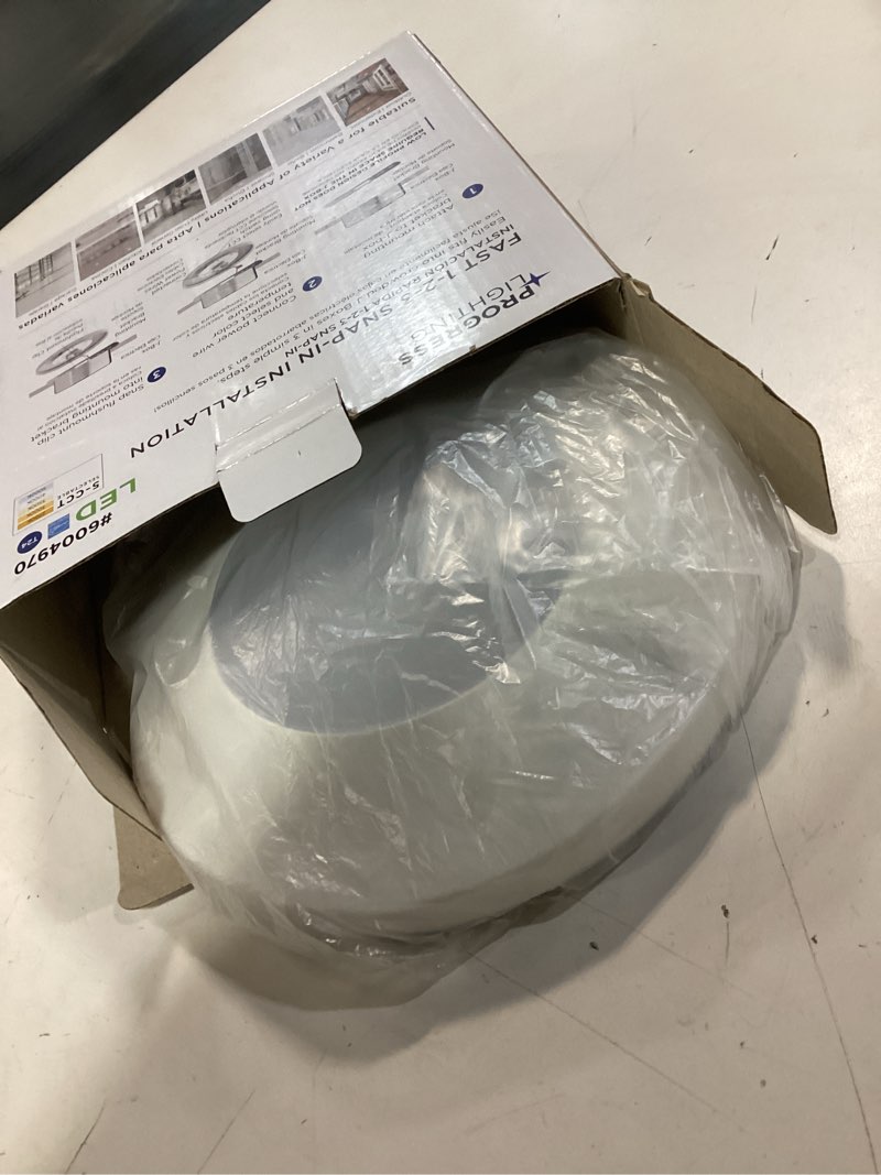Condition photo showing As Is for progress lighting cct led 1 -light 7.5-in white integrated led flush mount light