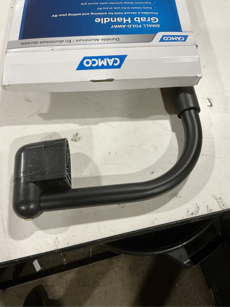 Condition photo showing As Is for Camco Small Fold-Away RV Grab Handle | Durable Aluminum with UV-Resistant Plastic Brackets  Black (42197)
