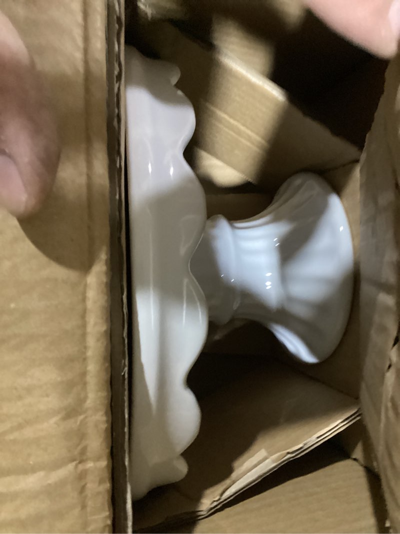 Condition photo showing Good Condition for martha stewart patterson 10" round white stoneware pedestal cake stand, 5.1" tall - fits 9" cakes | elegeant display plate stand for parties, weddings & desserts 10" w/o glass dome white (10")